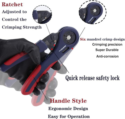 Yangoutool Ferrule Crimping Tool YG6-6, Hexagonal Design, AWG28-10, Compact Wire Ferrule Crimper for Insulated