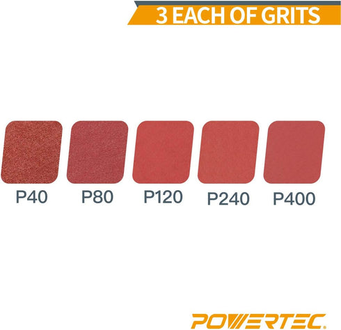 POWERTEC 1 x 30 Inch Sanding Belt, 15PK, 3 Each of 40/80/120/240/400 Grits, Aluminum Oxide Belt Sander Assortment