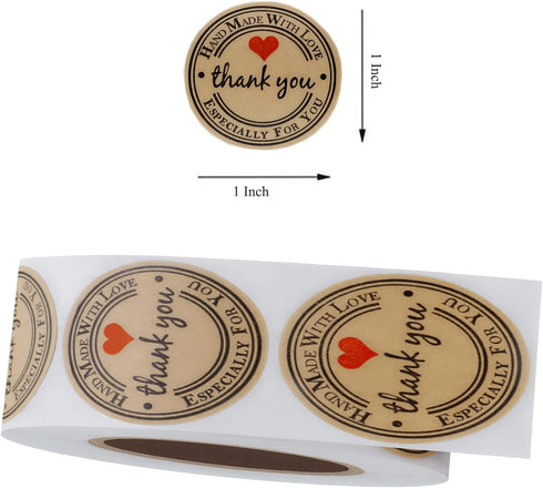 CHIMNE 1000PCS Stickers,1 Inch Packaging Hand Made with Love Small Round Thank You Red Heart Baking Stickers Label