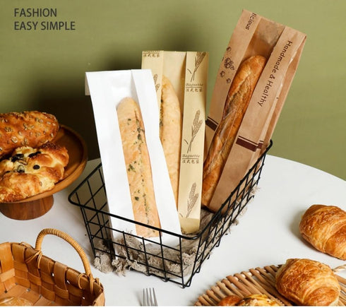 Urier 50 Window,13"Baguette Packaging Packaging Pieces French Baguette Paper Bags with Bag,Paper Bags with Window,Heat