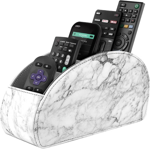 SITHON Remote Control Holder with 5 Compartments, PU Leather Remote Caddy Desktop Organizer for TV, Media