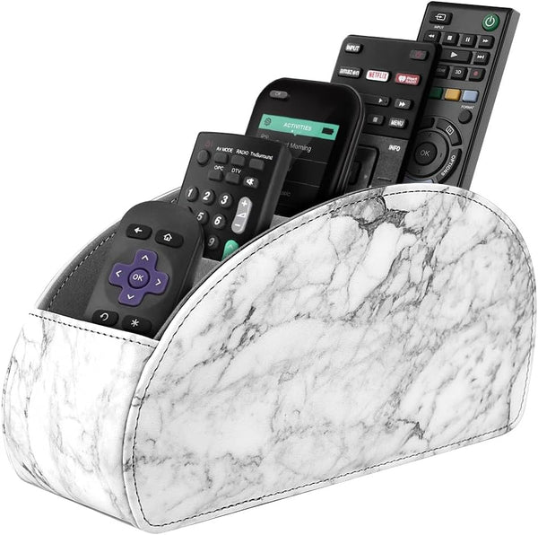 SITHON Remote Control Holder with 5 Compartments, PU Leather Remote Caddy Desktop Organizer for TV, Media