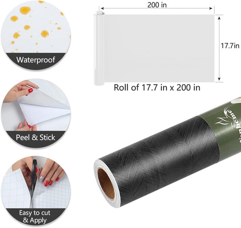 YENHOME 200"x17.7" Black Wood Contact Paper, Waterproof Peel and Stick Wallpaper for Countertops