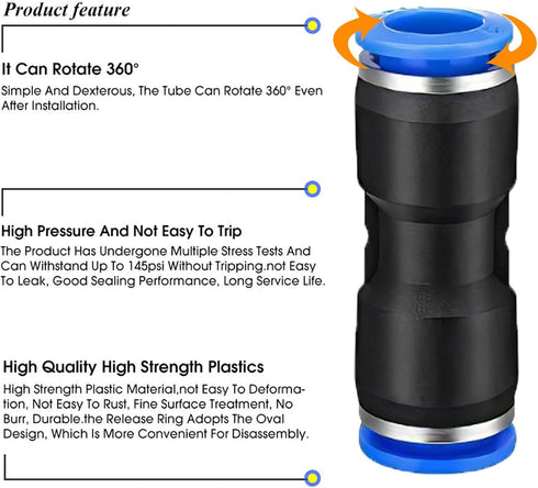 WAFJAMF Straight Push to Connect Fitting,12mm Tube OD Quick Release Pneumatic Connectors, Air Line Hose Pipe Fittings Kit Connector PU-12(10 Pcs) by WAFJAMF