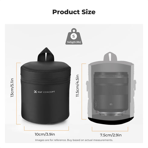 2.9" x4.5" K&F CONCEPT Camera Lens Pouch Case, Waterproof Zipper Lens Protective Bag, Shockproof All-round Camera Lens