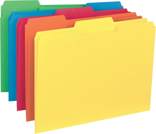 Smead Interior File Folder, Letter Size, Assorted Primary Colors, 1/3-Cut Tab, 100 per Box (10229)