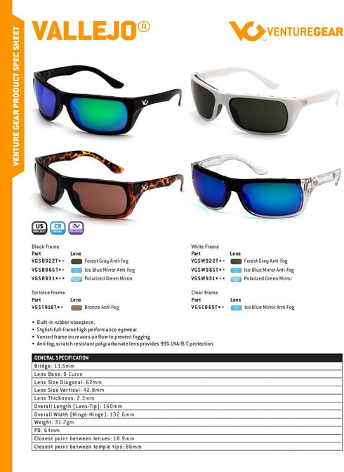 Venture Gear Vallejo Safety Glasses - Tortoise Frame/Bronze Anti-Fog Lens