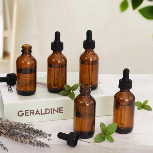 June Fox 2oz Glass Dropper Bottle, 40 Pack Amber Bottles with Glass Droppers for Essential Oils
