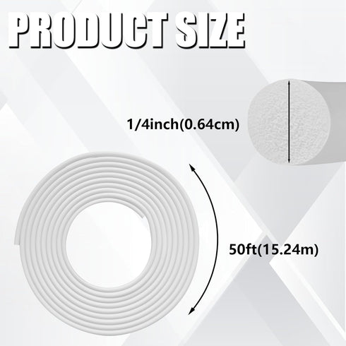 Backer Rod 1/4 Inch, EPDM Rubber Foam Caulk Saver 50' White Weather Strip Seal for Concrete Joints, Wall Cracks, Driveway and Joint Fillers.