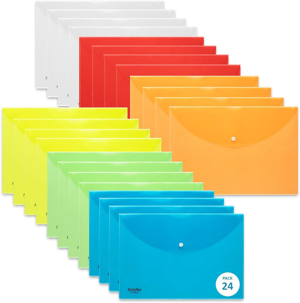 Legal Size Plastic Envelopes with Snap Closure 9x12 - FLEXOFFICE Document File Folder Organizer, Pack of 24