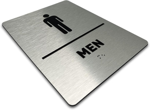 Men Bathroom Sign by GDS, ADA Compliant, Wheelchair Accessible, Raised Icons, Grade 2 Braille, 6" W x 8" H