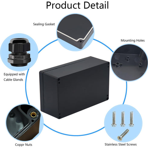 Junction Box IP65 Waterproof ABS Plastic Electrical Project Case, Project Box with 4 PCS M16 Cable Glands, 7.87 x 4.72