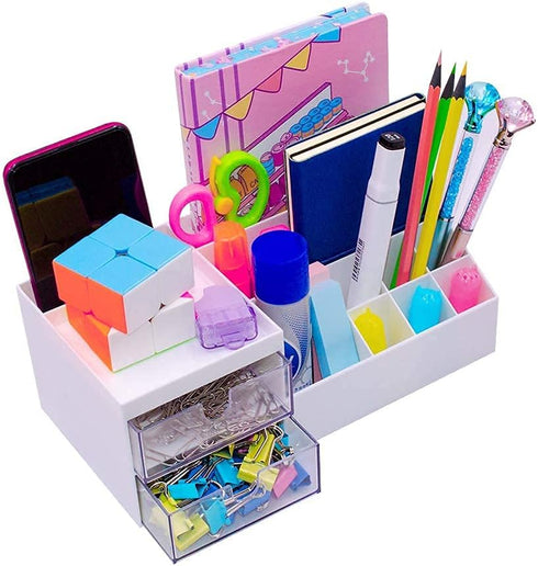 Granvela Desk Organizer with Drawers for Home and Office, Divided Makeup Storage Box