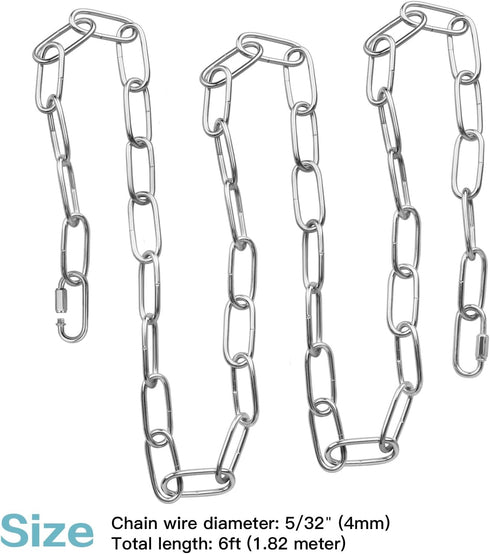 Helunsi 6 6' Lighting Chain, Feet Chrome Light Fixture Chain, Metal Chandelier Chain Extension with Connection Link