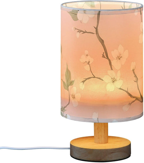 Sgaesgte Pink Floral LED Table Lamp, Bedside Lamp with Linen Lampshade, Flicker-Free Eye Care USB Plug in Nightstand
