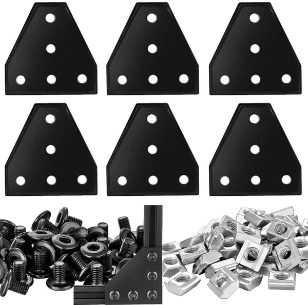 6Sets 2020 Corner Bracket Connectors 5 Hole T Shape Joint Plates for 2020 Series 6mm Slot Aluminum Extrusion