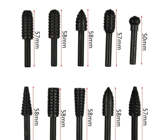 ASNOMY 10PCS Woodworking Twist Drill Bits, Wood Carving File Rasp Drill Bits 6.3mm(1/4") Shank
