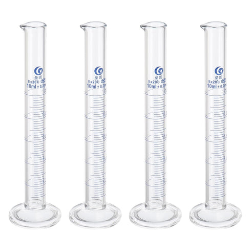 PATIKIL 4Pcs 10ml Graduated Cylinder, 3.3 Borosilicate Glass Measuring Cylinder Round Base for Lab Experiment