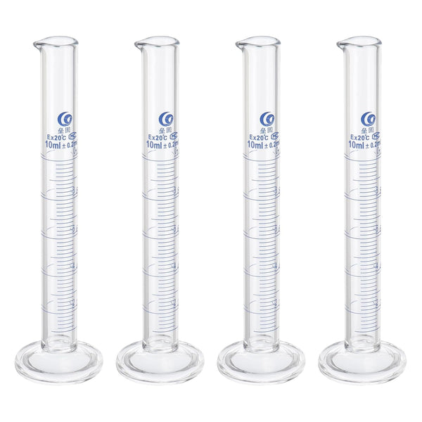 PATIKIL 4Pcs 10ml Graduated Cylinder, 3.3 Borosilicate Glass Measuring Cylinder Round Base for Lab Experiment