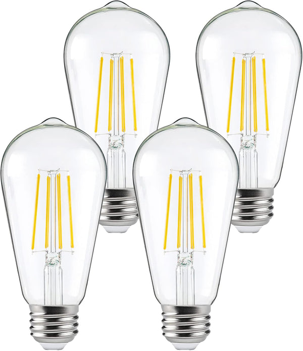FAGUANGAO ST64 LED Dusk to Dawn Light Bulbs, 4 Pack, 6W 60W Equivalent, 2700K Warm White, Photocell Sensor Bulb