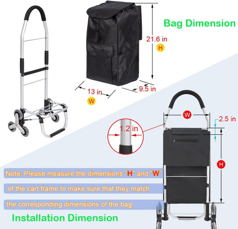 Bornfornice 13inx9.5inx21.6in Replacement Bag for Grocery Cart/Shopping Cart - Waterproof Trolley Bags, for Aluminium