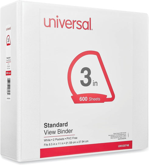 Universal 20748 White Slant-Ring Economy View Binder, 3-Inch Capacity