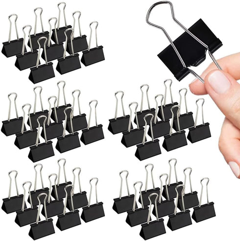 Medium Binder Clips, 144 Pack, 1-1/4 Inch, Standard 32mm, Black, Capacity 0.6 Inch, Office Supplies