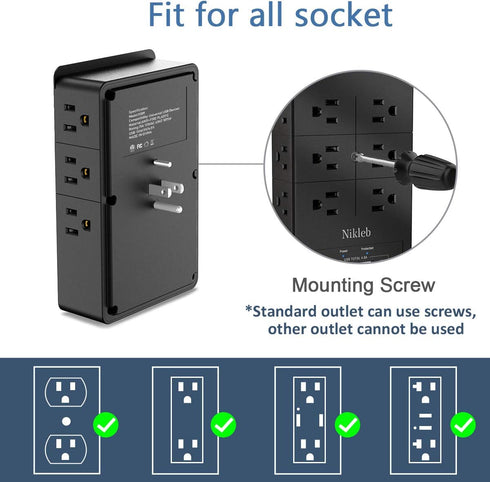 Nikleb Multiple Plug Outlet Extender, Surge Protector with 12 Outlets, 4 USB Ports, Phone Holder, Low Profile