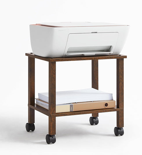 YUFAM 2 Tier Printer Stand with Storage,Under Desk Shelf Printer Table, Rolling Printer