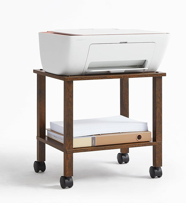 YUFAM 2 Tier Printer Stand with Storage,Under Desk Shelf Printer Table, Rolling Printer