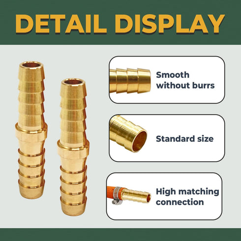 LIONMAX Barb Splicer Mender, 4 PCS Brass Barb Union Hose Fittings, 5/16 Inch to 5/16 Inch with 8 Hose Clamps