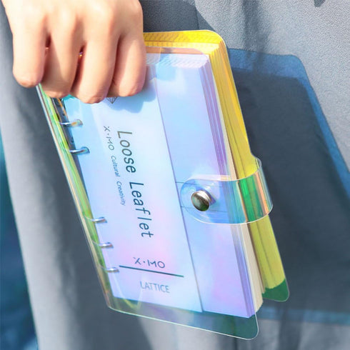 Standard 6-Ring Rainbow Clear Soft PVC Notebook Cover Protector, Round Ring Binder for Loose Leaf Pages (A6)
