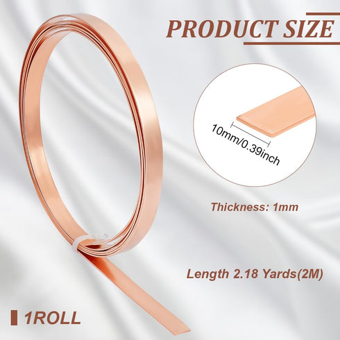 BENECREAT 6.5FT Copper Sheet Roll, 0.4" Width 18 Ga, Pure Copper Strip for DIY Projects, Unplated Metal Foil