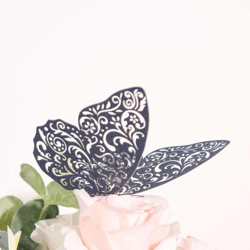Efavormart 12PCS 3D Navy Blue Butterfly Wall Decals - Sparkling Glitter &