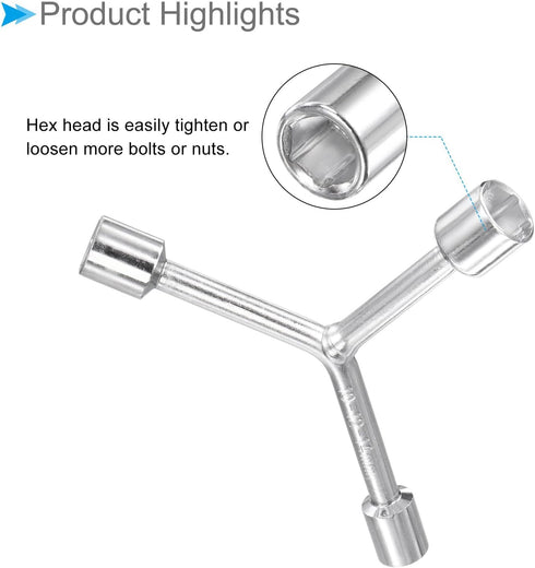 Y-Shaped 3 Way Socket Wrench, 10mm 12mm 14mm, 3-inch Length, CR-V Y-Type Hex Spanner Repair Tool