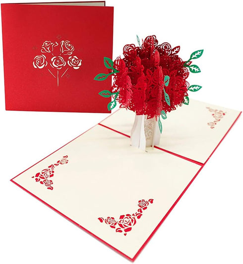 Valentines Day Card for Her - 3D Rose Bouquet Pop Up Card with Envelope, Gift for Him (Pack of 1)
