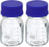 PATIKIL 2 Pcs 100mL Round Graduated Glass Reagent Media Bottle with Blue Screw Cap for Lab, Clear
