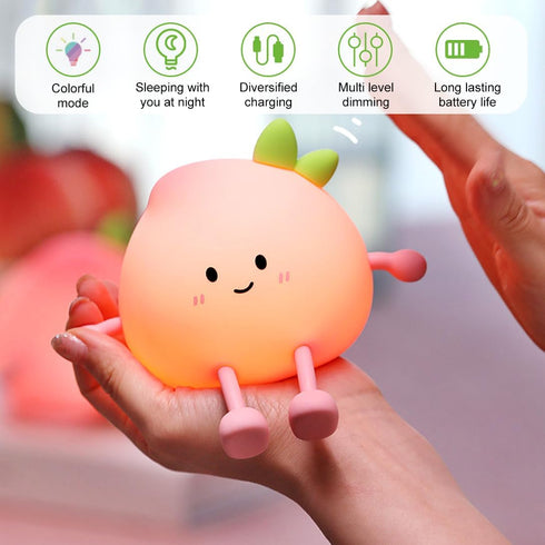 Dimmable Cute Peach Night Light, Peach Lamp with Legs Night Lights, Light for Baby Nursery, Rechargeable LED Portable