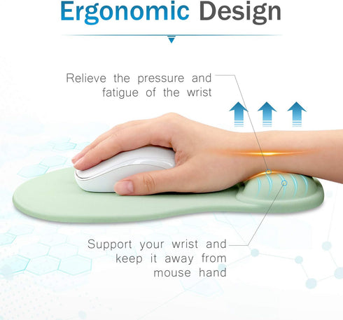 JSD Gel Mouse Pad with Wrist Support, 10.00×9.25×1.3 inches, 1 Pack, Green