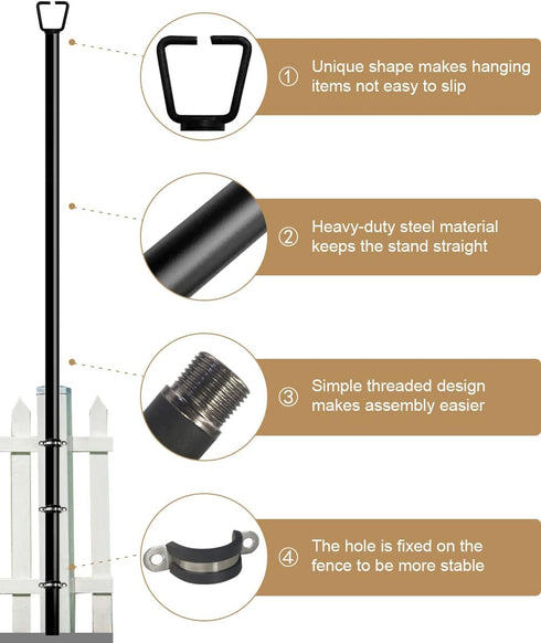 Queension 10FT 1 Pack Deck String Light Poles for Outdoor String Lights for Garden, Backyard, Patio Lighting Stand