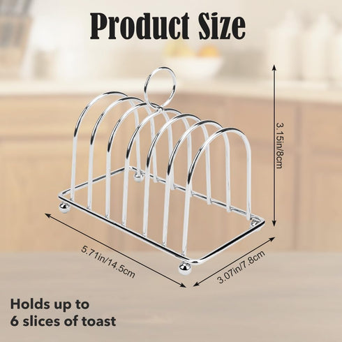 6 Toast Rack, Slice Bread Holder, Stainless Steel Toast Holder Stand with Ball Feet and Carry Handle (Silver)