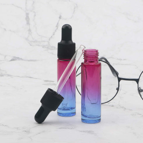 10Pcs Dropper Bottles Set, 10ml Rose Blue Gradient Glass with 5ml Plastic Droppers for Essential Oils