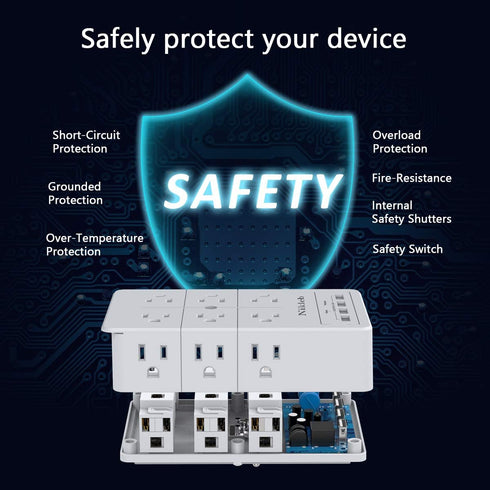 Multi Plug Outlet Surge Protector Nikleb, 12 Electrical Outlet Extender with 4 USB Charging Ports