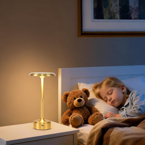 baishezhuan 3-Levels Dimming Small Gold Rechargeable Cordless LED Table Lamps Touch Sensor Light, Portable Wireless