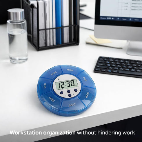 SPYMINNPOO Setting Case with Alarm, Up Voice Reminders for Medication Times Dispenser Reminder Alarm (Blue)