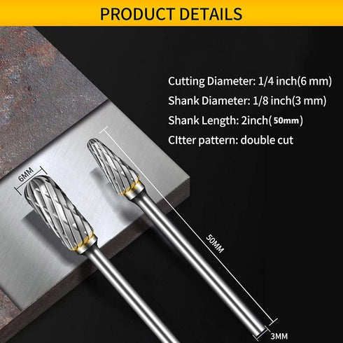 Carbide Burr Set, 10Pcs Compatible with Dremel Rotary Tool, Die Grinder Bits with 1/8" Shank for Metal Grinding,