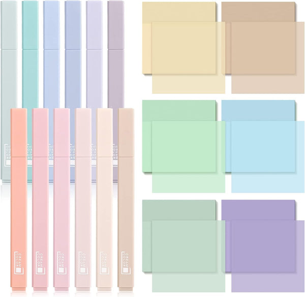 Yinder Bible Highlighters 12 Pcs, No Bleed Pastel Colors, 6 Pack 300 Sheets Cream Colors Transparent Sticky Notes 3 x 3