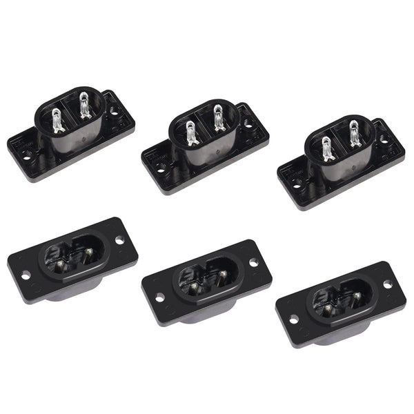 PNGKNYOCN IEC320 C8 2-Pin Male Plug Power Socket Connector, AC 250V 2.5A Screw Mount Adapter (6-Pack)