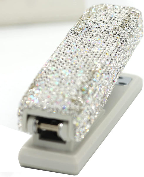 Rhinestone-Studded Desktop Stapler with 1000 Staples, 20 Sheet Capacity, Non-Slip Base for Office and Home Use (White) by Bestbling