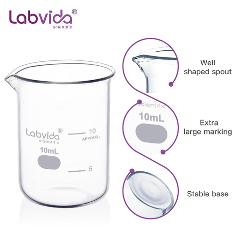 Upgrated 10ml Beaker Set, 12pcs Low Form Glass Beakers, 3.3 Boro with Printed Graduation